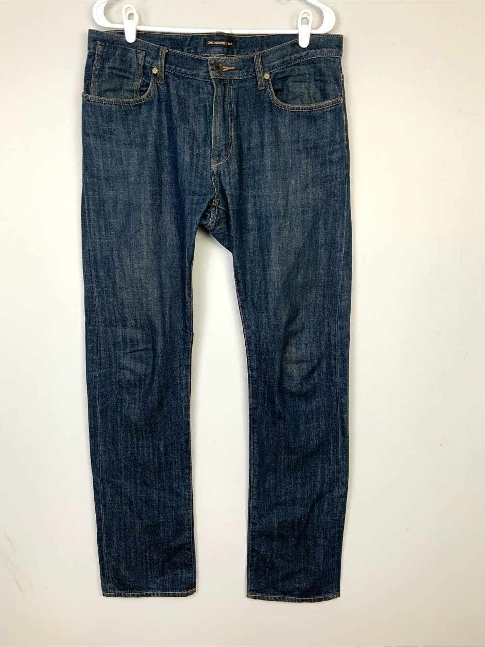 John Varvatos Sz 34 Bowery Slim Straight Stretch Denim Dark Wash Blue Jeans USA